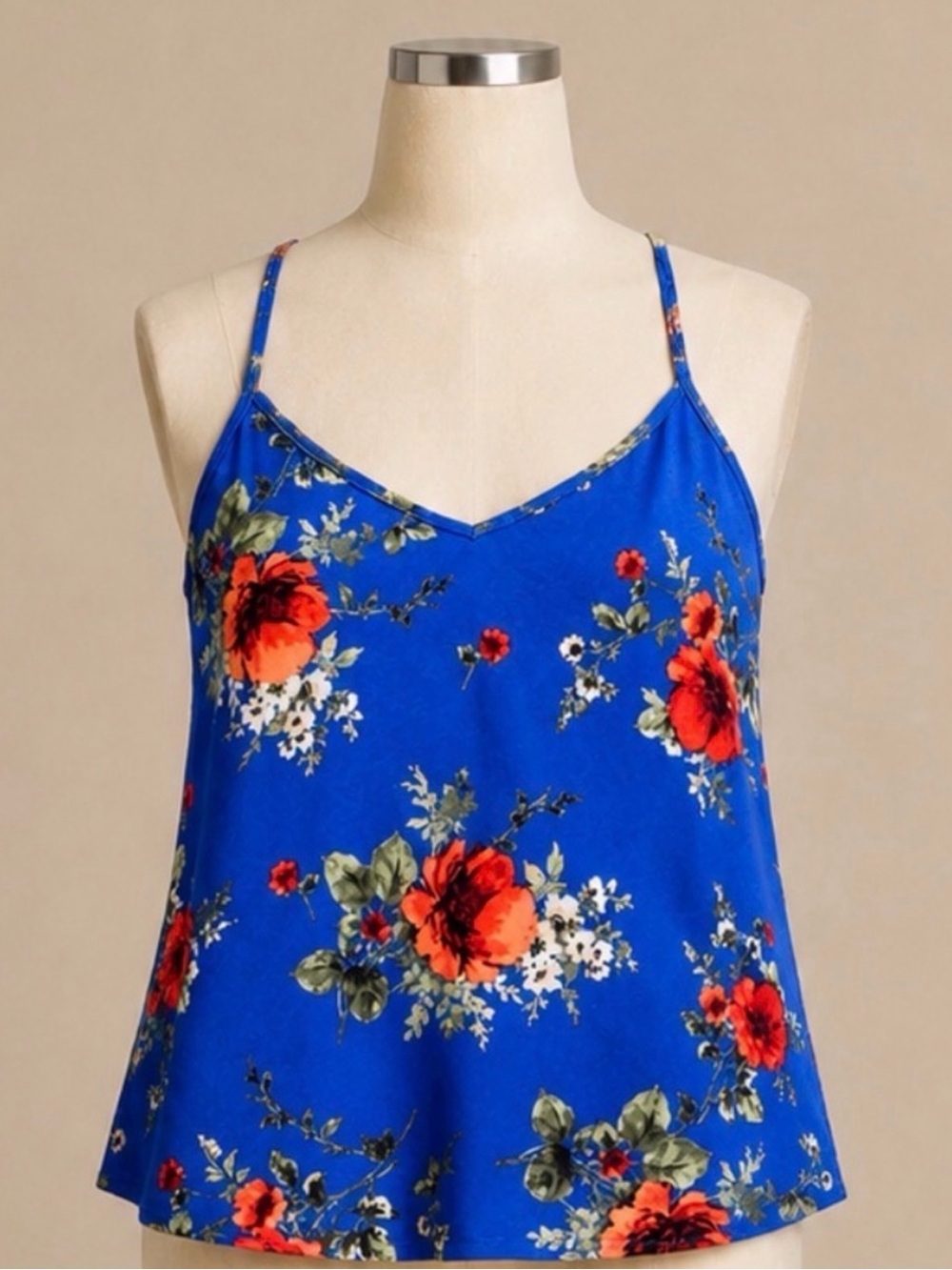 Papermoon Basima Blue Red Floral Criss Cross Back Tank Top Plus Size 2X